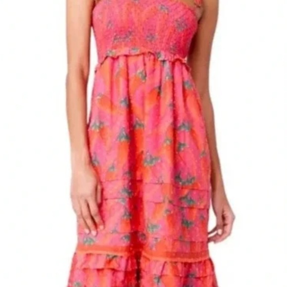 FARM Rio Red Pepper Ruffled Smocked Midi Sundress - Picture 14 of 15